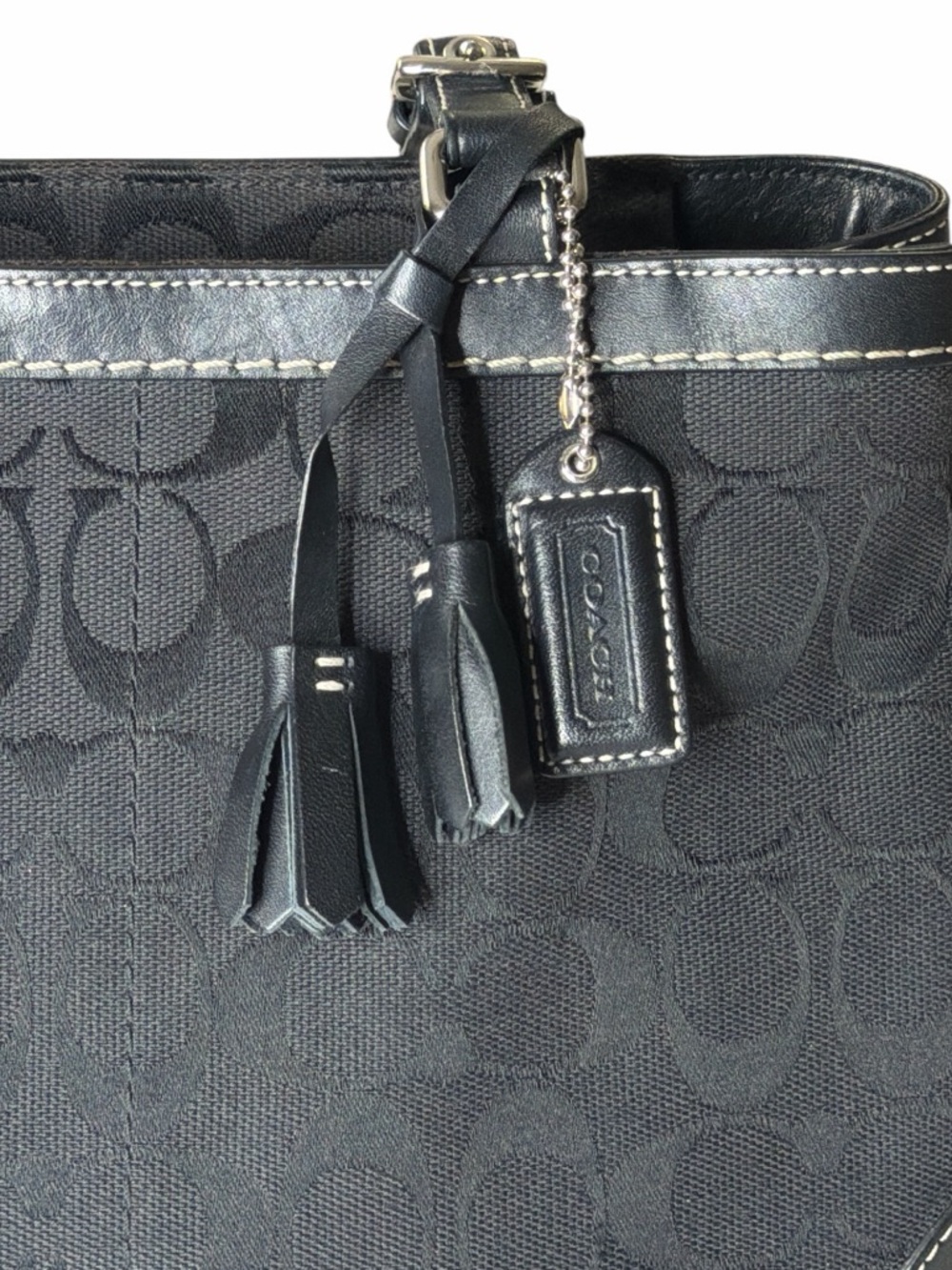 VTG Coach Hampton Black Leather Satchel Top Handle Jacquard Handbag K04M-6830 - Picture 4 of 16